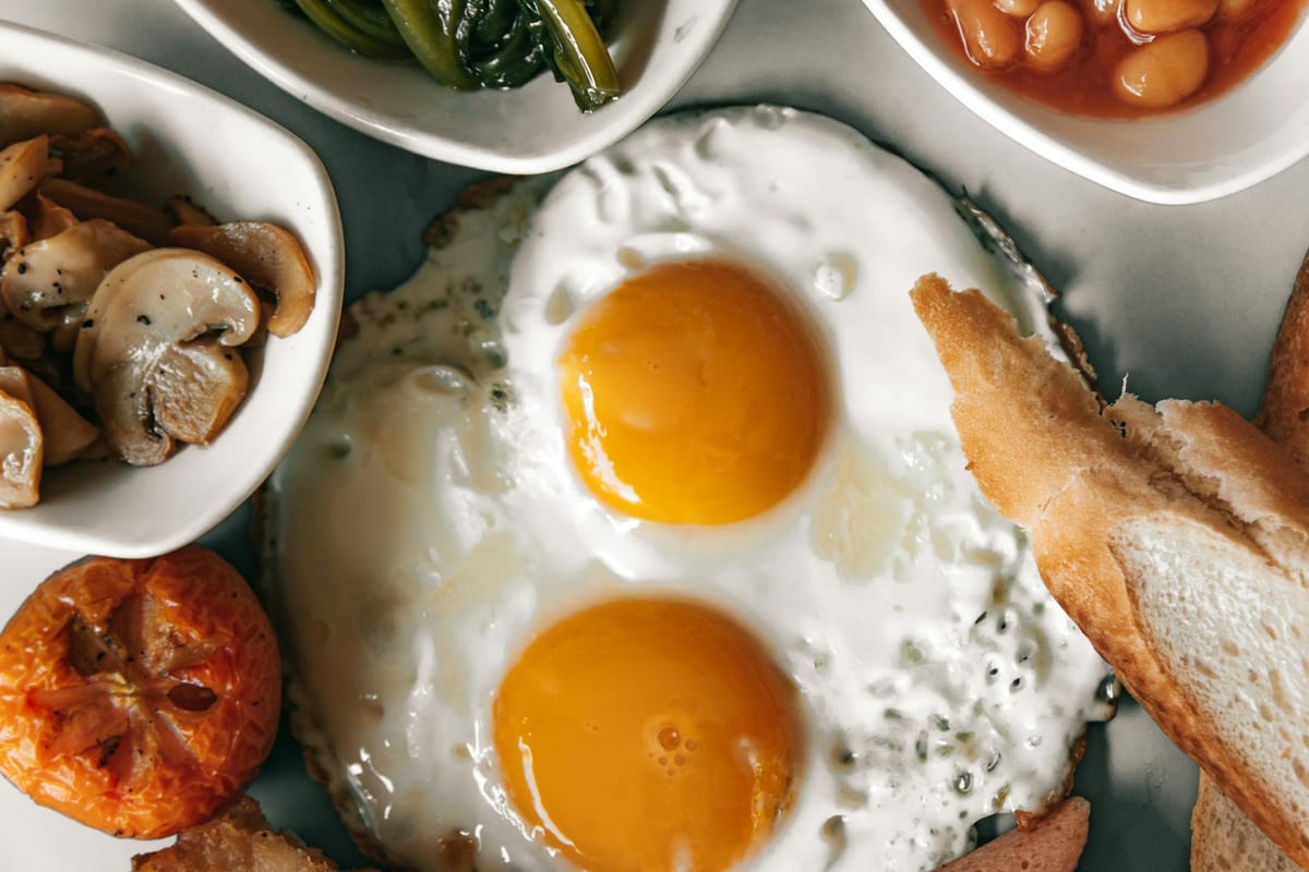 fried eggs and mushrooms healthy breakfast daylight